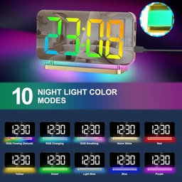 Digitaal Wekkerhorloge - Digitaal LED Elektronisch Bureauwekker - 11 Kleuren Tijdsweergave en RGB 10-Modus Nachtlamp - USB-C Oplaadbare Bedside Klok met Projectie - Geschikt voor Slaapkamer en Kantoor - Gouden Kleur — thumbnail 4