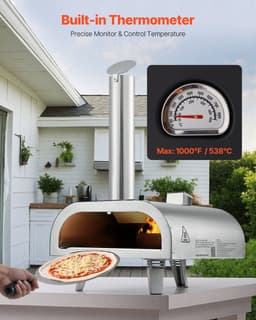VEVOR Outdoor Pizzaoven 12 Inch Pelletpizzaoven, Draagbare Pizzaoven met Ingebouwde Thermometer, Houtgestookt, Pizzasteen, Pizzaschep en Draagtas, Roestvrijstalen Pizzamaker, voor Tuin en Kamperen — thumbnail 5