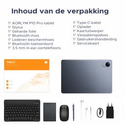 Aorlym P10 Pro - Tablet - 48 GB RAM (8+40 GB) + 128 GB ROM (2 TB/TF) - 10,1 inch HD 120 Hz - Android 16 - 8800 mAh - Gemini AI - T7250 - Face ID - Dubbele luidsprekers, complete accessoirebundel met toetsenbord en stylus - Grijs — thumbnail 3