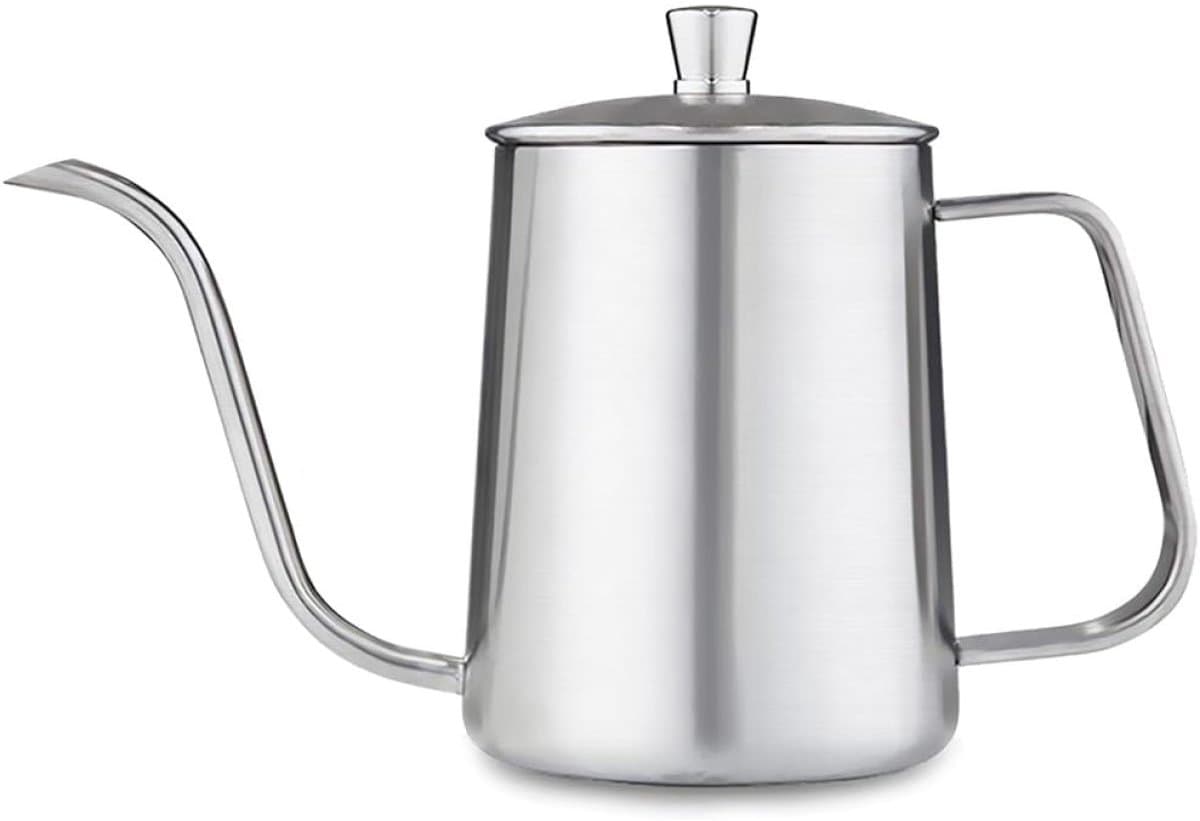 QTTVBTNA – 1 Stuk Koffieketel 600 ml RVS – Schwanenhals Waterketel met Smalle Lange Tuit – Cafetieres – Handmatige Koffiekan voor Precisie Schenken – Geschikt voor Filterkoffie, Drip Coffee, Thuis, Reizen en Outdoor Camping – Zilver — afbeelding 1