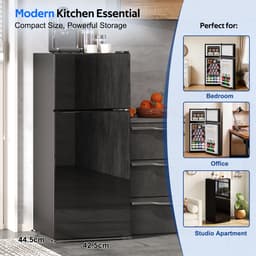 OKWISH Minikoelkast – 92 L Met Vriesvak – 42,5 x 42,5 x 102 cm – RVS En Glas – Zwart – Voor Keuken En Kantoor — thumbnail 5