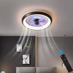 Plafond Ventilator - Lichtarmatuur - Verkoeling en Licht - Dimbaar met Afstandsbediening - 50cm Diameter - Zwart — thumbnail 3