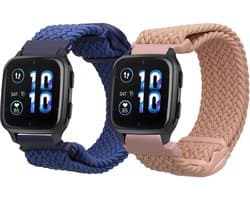kwmobile Horlogebandjes geschikt voor Garmin Venu Sq 2 Music / Sq 2 / Vivoactive 6 / Vivoactive 5 - 2 x Nylon Smartwatch bandje in donkerblauw / oudroze.