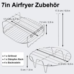 Allecto Plus - Hot Air Fryer Accessoires RVS Multifunctioneel Dubbellaags Rek - 7 Inch - Inclusief 4 Baknaalden — thumbnail 2