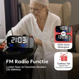 TM&DY - Digitale Wekkerradio met Projectie - Met Spraakbesturing, FM, Temperatuur & Luchtvochtigheid – Dimbaar LED Display & Dubbele Alarmfunctie - Wekkers Digitaal - Wekker met Projectie op Plafond - Projectiewekker - Projectieklok — thumbnail 2