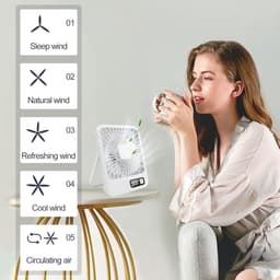 RFWR® Stille Tafelventilator USB met 5 Snelheden - Draadloze Mini Bureaventilator voor Kantoor, Slaapkamer en Camping — thumbnail 1