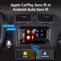 Dubbel Din autoradio compatibel met draadloze CarPlay Android Auto met 7 inch IPS Bluetooth/FM/AM-radio/USB/hoog vermogen Geschikt voor VW Golf 5 6 Passat Jetta Caddy EOS T5 Tiguan Touran CC Polo — thumbnail 2