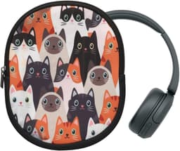 kwmobile hoes geschikt voor Sony WH-CH520 / WH-CH510 / MDR-ZX110 - 21,5 x 16 cm - Beschermhoes voor headset in Katten design - Van neopreen - Met print — thumbnail 2