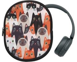 kwmobile hoes geschikt voor Sony WH-CH520 / WH-CH510 / MDR-ZX110 - 21,5 x 16 cm - Beschermhoes voor headset in Katten design - Van neopreen - Met print
