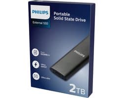 Philips Draagbare externe SSD — 2TB — Ultra Slim SATA Ultra Speed — USB-C – USB — leessnelheid tot 550 MB/s — schrijfsnelheid tot 550 MB/s — Aluminium
