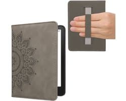 kwmobile ereader hoesje van kunstleer - geschikt voor Amazon Kindle Paperwhite (2024)/Colorsoft - Met magneetsluiting - In grijs Opkomende Zon design