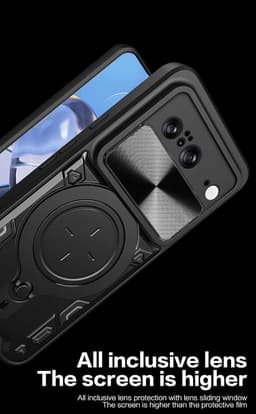 Allecto Plus - Case voor Google Pixel 8 - Schokbestendige Hoes met Onzichtbare Ringhouder en Schuifbare Camera Cover - Dubbellaagse Silicone TPU + PC Hoes - Rood — thumbnail 2