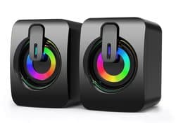 Gloovon® - Luidsprekers voor PC - RGB Verlichting - Plug & Play - 3.5mm Audio Kabel - Zwart