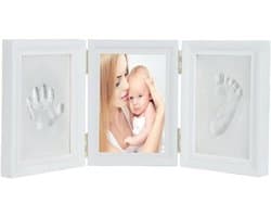Handafdruk Voetspoor Fotolijst voor Baby's - Perfecte Douchegift - Niet-giftige Klei - Wit Houten Frame - Jongens Meisjes.