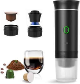 Draagbare elektrische espressomachine - Mini reiscamper - Geschikt voor gemalen koffie / capsules - Kampeer- en wandelkantoor - Oplaadbaar - Zwart — thumbnail 1