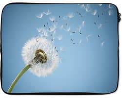 Laptophoes 15.6 inch - Paardenbloem - Zaden - Lucht - Laptop sleeve - Binnenmaat 37x26 cm - Zwarte achterkant