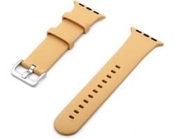 By Qubix - Geschikt voor Apple Watch bandje - Rubberen Siliconen sportbandje met gesp - Beige - Geschikt voor Apple Watch 44mm / 45mm / 46mm / 49mm (Ultra 1,2 en 3) - Smartwatch bandje - siliconen sport bandje - smartwatchbandje