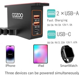 Koptelefoonhouder met USB-oplader en Smart Watch Dock - Hoofdtelefoonstandaard met 3-poorts Laadstation — thumbnail 4