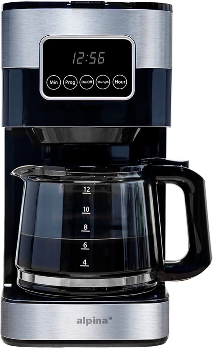 alpina Koffiezetapparaat Filterkoffie - Koffiemachine 1.5L/ 12 Kopjes Filter Koffie - Koffie Machine met Digitaal Display, Timer en Warmhoudplaat - Instelbare Koffie Sterkte - Zwart — afbeelding 1