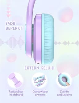 Intelectro Koptelefoon voor Kinderen - Coole LED Verlichting en Helder Geluid - 94Db Begrensd - Verschillende Lichtstanden - Ingebouwde Microfoon - Comfortabel en Draagbaar Ontwerp - Paars - Levering Sneller dan Aangegeven! — thumbnail 5