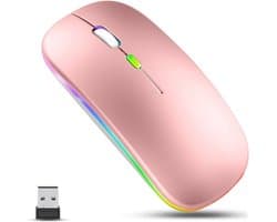 Draadloze muis, dunne, oplaadbare, draadloze, stille muis, 2.4G draagbare, draadloze optische USB-muis met USB-ontvanger voor laptops, pc's, computers en Macs (roségoud)