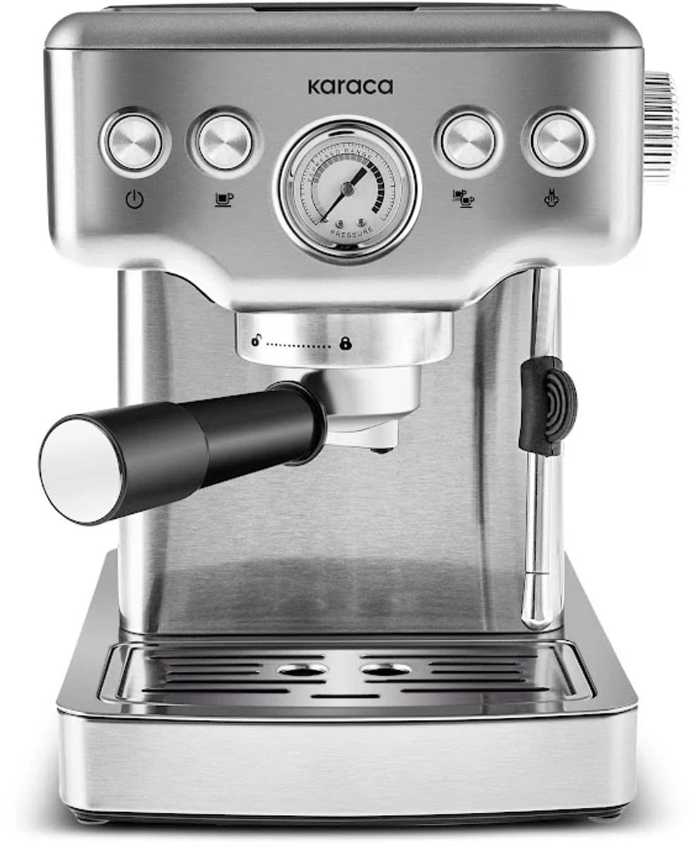 Karaca Coffee Art 1353 Espressomachine – 20 Bar – 1350W – 1,8L Watertank – Melkopschuimer – Manometer – Zwart — afbeelding 1