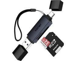Voomy 4-in-1 Mini USB Kaartlezer - Ondersteund SD & MicroSD - 5 Gbps gegevensoverdrachtssnelheid - Universeel - Geschikt voor Telefoon, Laptop en Tablet - Space Grey