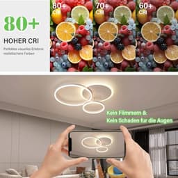 Dimbare Plafondlamp met Afstandsbediening - Moderne LED Kroonluchter met 3 Ringen — thumbnail 2