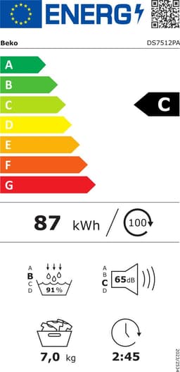 Beko DS7512PA wasdroger Vrijstaand Voorbelading 7 kg A+++ Wit — thumbnail 3