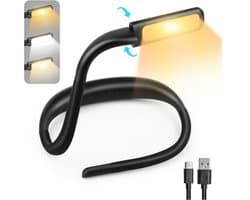 Leeslamp, oplaadbare leeslamp, oogbescherming en traploze dimfunctie, leeslamp, flexibele hals, voor lezen, breien, kamperen