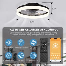 Stille Plafondventilator met Afstandsbediening en Dimbaar Licht – Voorjaar, Zomer, Herfst en Winter, 6 Snelheden, 40 cm — thumbnail 1