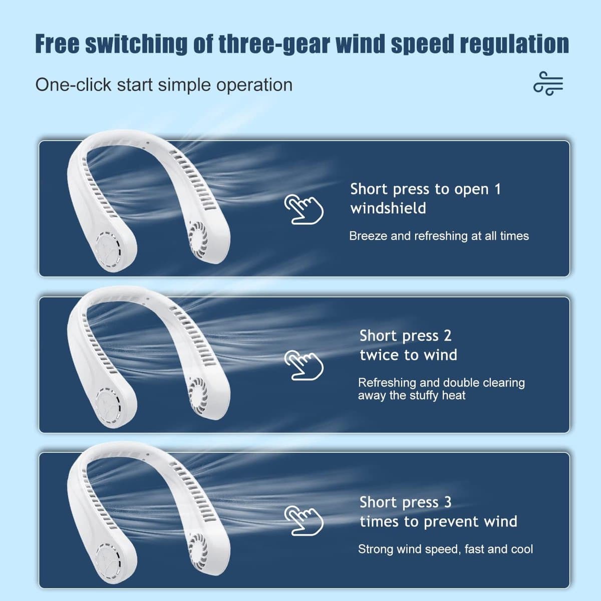 Draagbare Nekventilator met 360° Luchtstroom - Oplaadbare USB Ventilator met 3 Snelheden voor Thuis, Kantoor, Outdoor en Sport — afbeelding 1