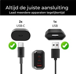45W snellader GaN technologie - adapter USB A en USB C poorten - inclusief USB C naar USB C kabel 2 meter - geschikt voor Samsung Galaxy en iPhone 17 / 16 / 15 - zwart - WiseQ — thumbnail 10
