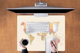 Muismat XXL 80x60 cm - Bureau onderlegger - Bureau mat Wereldkaart - Realistisch - Beige - Bureaumat - Gaming mousepad xl - Bureaulegger groot - Computer deskmat — thumbnail 3