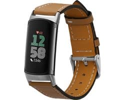 kwmobile lederen horlogebandje geschikt voor Fitbit Charge 6 / Charge 5 polsband - Echt leren smartwatch bandje - Activity tracker horloge band in lichtbruin