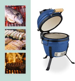 Kamado barbecue - Ø 26 cm - keramisch - met thermometer - deksel - blauw — thumbnail 4