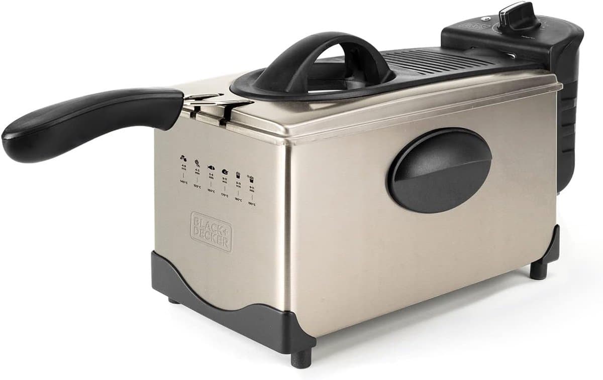 Elektrische Friteuse 2100W met 3L Inhoud, Temperatuurselectie en Geurfilter - Roestvrij Staal, Eenvoudig te Reinigen en Vaatwasmachinebestendig — afbeelding 1