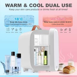 Mini Koelkast 4L met Spiegel – Stille Kleine Koelkast voor Slaapkamer, Kantoor & Auto – Ideaal voor Make-up, Huidverzorging, Drankjes & Snacks – Wit — thumbnail 2