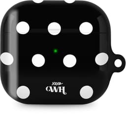 xoxo Wildhearts hoesje geschikt voor AirPods 4 - Polka Dots (Zwart) - Ook als telefoonhoesje verkrijgbaar - schokbestendige case - koptelefoonhoesje - Beschermhoes met stippenpatroon - Zwart met witte stippen — thumbnail 1