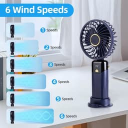 Draagbare Mini Handventilator - USB Bureauventilator met 6 Snelheden - Opvouwbare Reisventilator voor Thuis, Kantoor, en Reizen — thumbnail 4