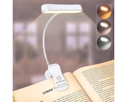Oplaadbare leeslamp met clip voor boeken in bed - 3 kleuren, 5 helderheidsniveaus, oogbescherming en lange batterijduur