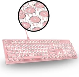 Steampunk Retro Mechanisch Toetsenbord - Roze – Bedraad – 104 Toetsen – RGB Verlichting – Ergonomisch – Metalen Behuizing – Typemachine Stijl – Geschikt voor Gaming & Kantoor – Windows & Mac — thumbnail 1