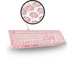 Steampunk Retro Mechanisch Toetsenbord - Roze – Bedraad – 104 Toetsen – RGB Verlichting – Ergonomisch – Metalen Behuizing – Typemachine Stijl – Geschikt voor Gaming & Kantoor – Windows & Mac