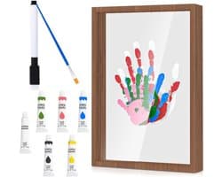 Familie Handafdrukset - Baby Handafdruk en Voetafdruk Set met Ruimte voor 4 Personen - Gepersonaliseerd Cadeau Vaderdag (Walnoot, Houdt 4 Gezinsleden)