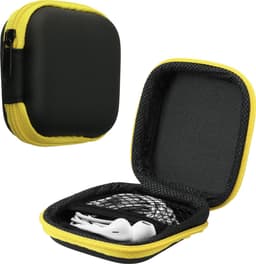 kwmobile Square Carrying Case for Earphones - Portable Storage Bag Pouch for Headphones Earbuds Small Objects with Zipper - Yellow / Black — thumbnail 1