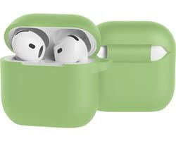 Case - Geschikt voor Apple AirPods 4 - Siliconen Hoes met Clip - Silicone Hoesje Cover - Groen