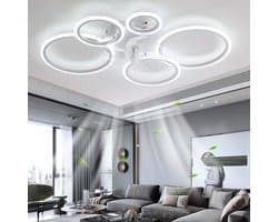 5 Ringen Plafondventilator - Wit - 6 Snelheden - Dimbaar Met Afstandsbediening en APP - Moderne Cirkel Ventilator Licht — afbeelding 1