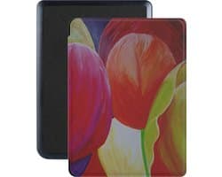 Lunso - Geschikt voor Kobo Nia hoes (6 inch) - Vegan Saffiano Leren sleep cover - Tulpen