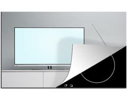 KitchenYeah® Inductie beschermer 78x52 cm - Een flat screen televisie naast een retro televisie - Kookplaataccessoires - Afdekplaat voor kookplaat - Inductiebeschermer - Inductiemat - Inductieplaat mat