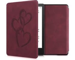 kwmobile e-reader hoesje geschikt voor Amazon Kindle Paperwhite 11. Generation 2021 hoes - Ereader flip case met standaard - Kunstleren e reader cover - Abstract hart design in donkerrood